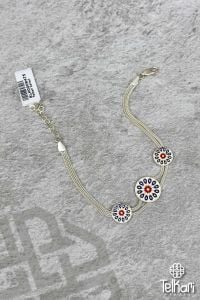 Anadolu Motifli Mineli Midyat Hasırı Gümüş Bileklik