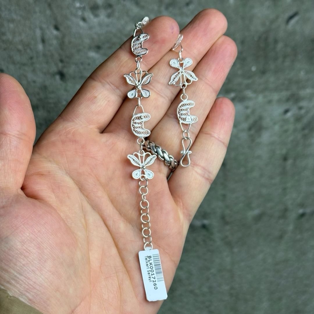 Kelebek Model 925 Ayar Gümüş El İşçilikli Telkari Şans Bilekliği