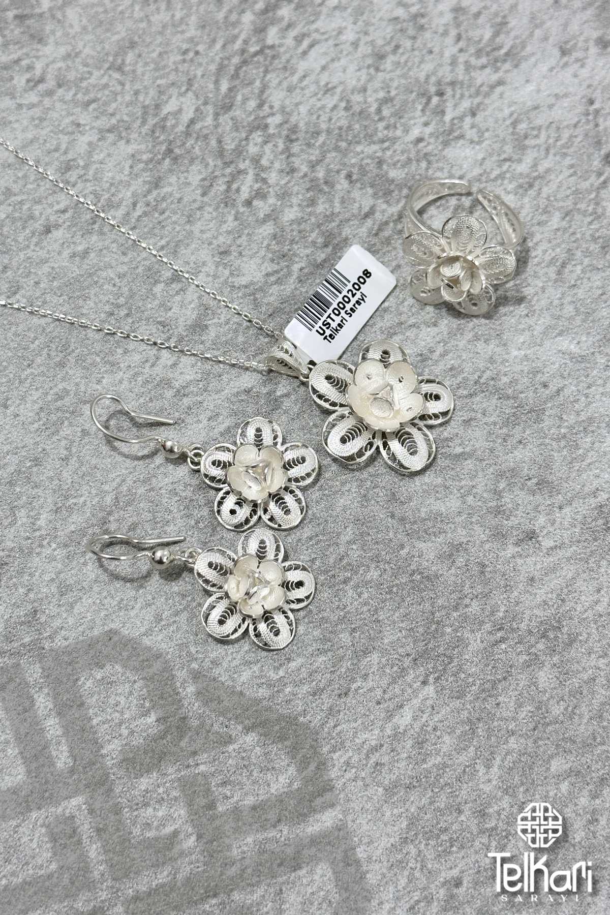 Çiçek Telkari Gümüş Üçlü Set
