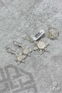 El İşçiliği Çiçek Telkari Gümüş Üçlü Set