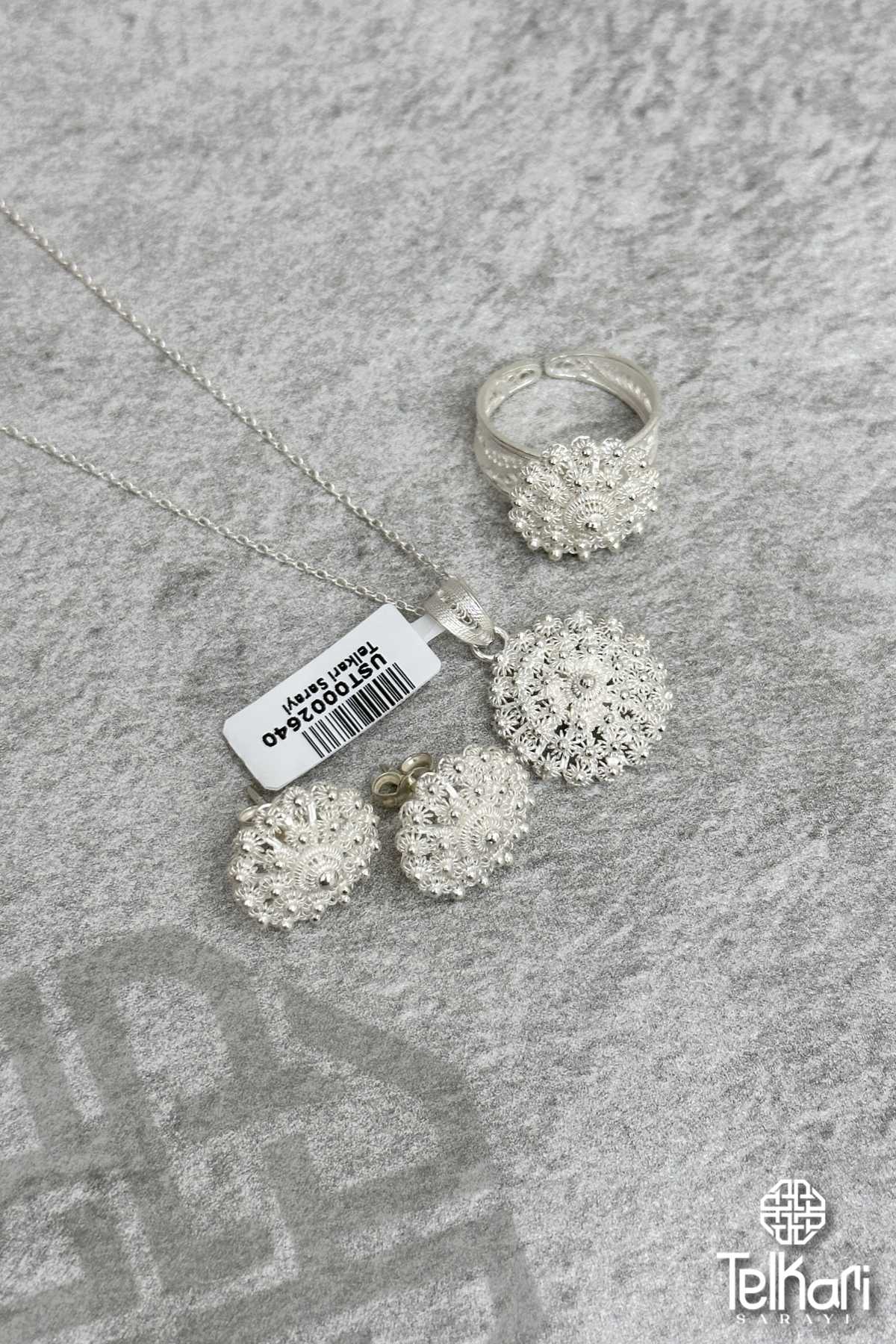 Orta Boy Bereket Model Telkari Gümüş Üçlü Set