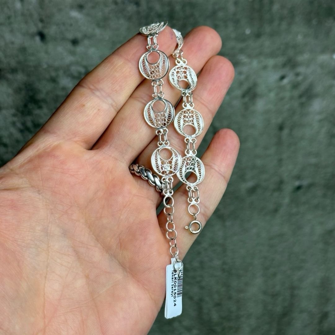 Yuvarlak Model 925 Ayar Gümüş El İşçilikli Telkari Bileklik