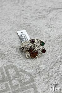 Semazen Detaylı Doğal Taşlı Oksitli Telkari Gümüş Yüzük