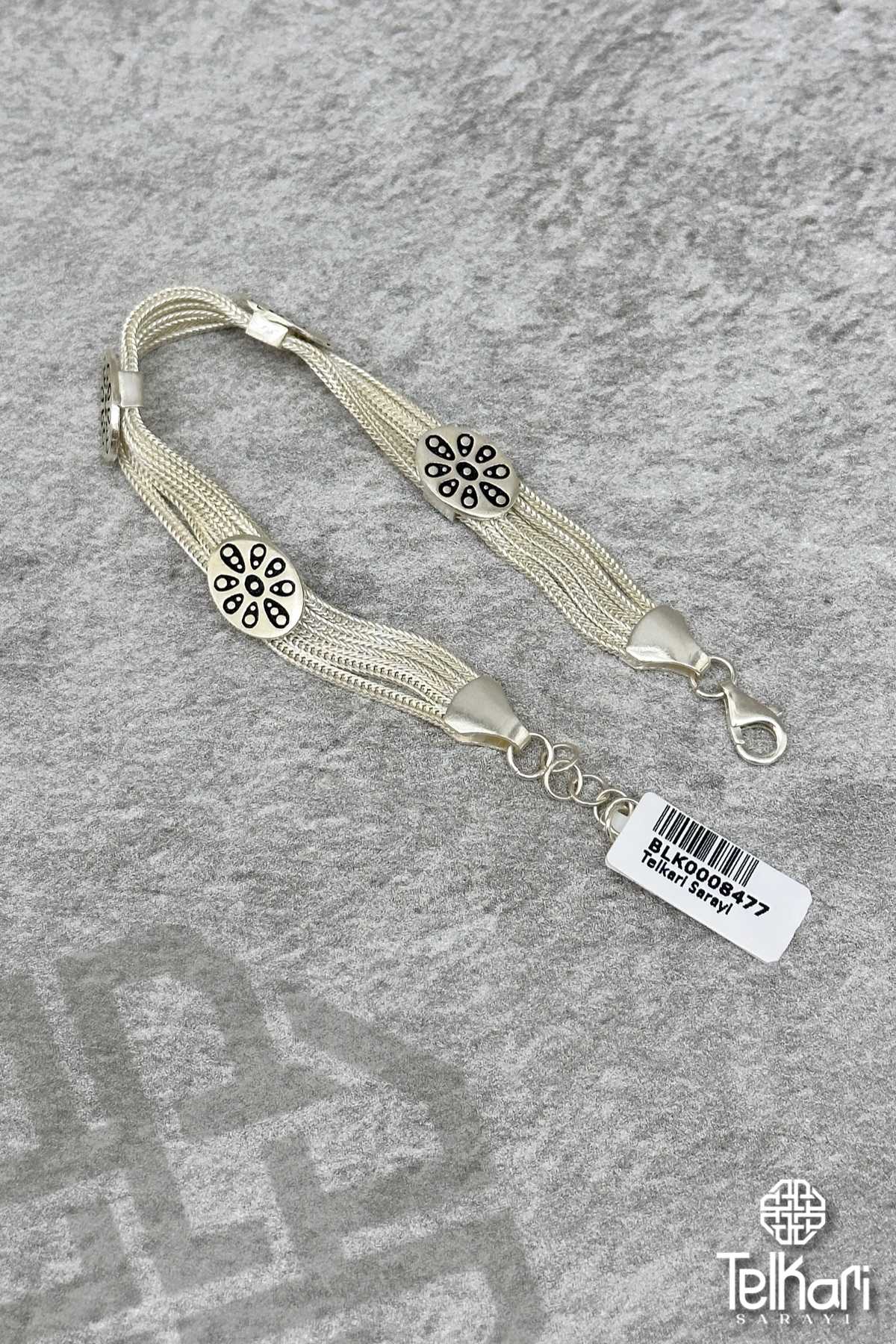 Otantik Motifli  El Örmesi Midyat Hasırı Gümüş Bileklik