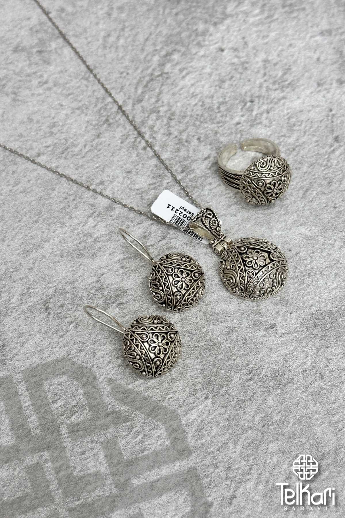 Midyat Oksitli Telkari Gümüş Üçlü Set