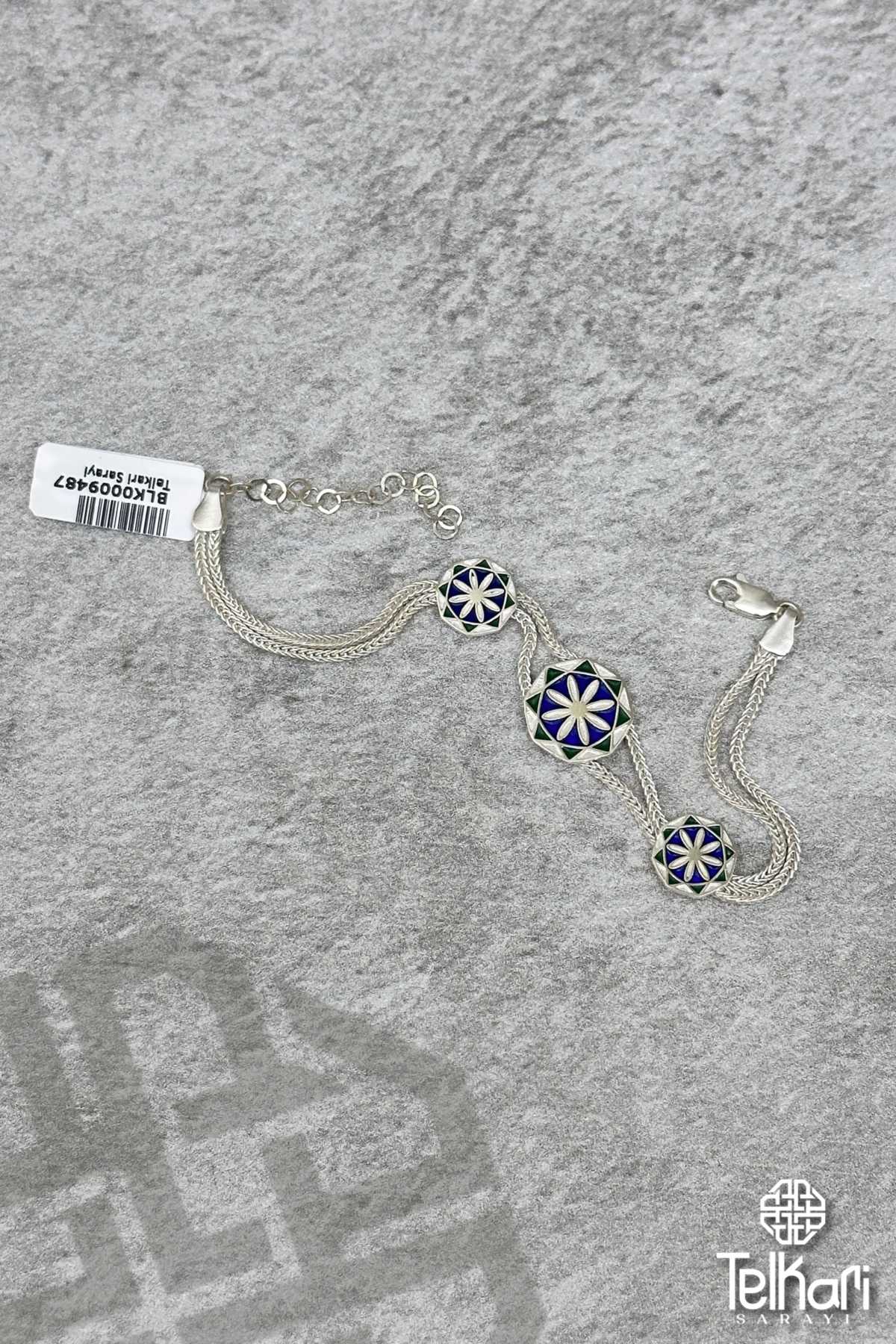 Papatya Motifli Midyat Hasırı Gümüş Bileklik