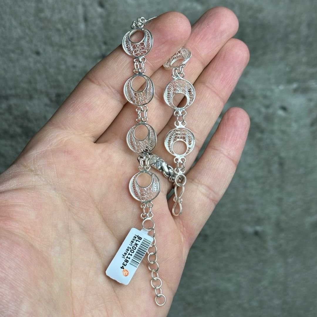 Yuvarlak İçi İşlemeli 925 Ayar Telkari Gümüş Bileklik