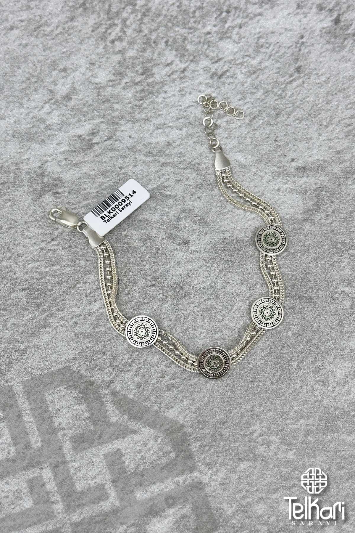 Dalga Desenli Midyat Hasırı Gümüş Bileklik