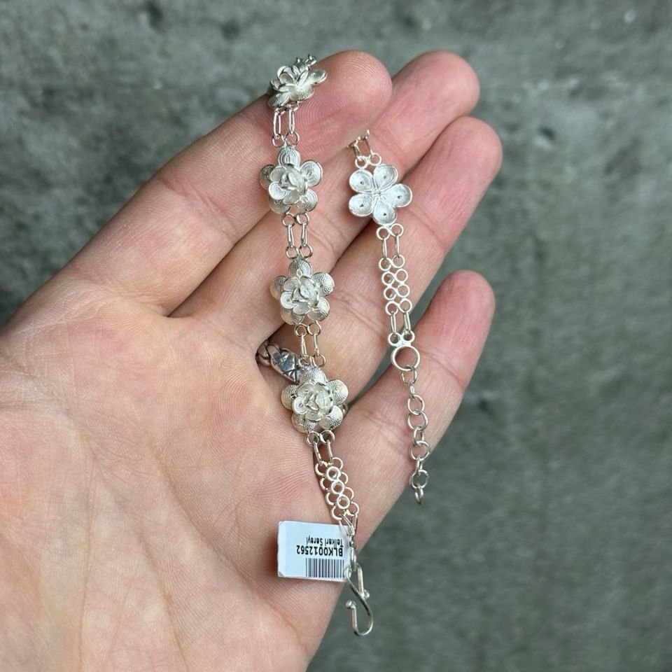 Gül İşlemeli 925 Ayar Telkari Gümüş Bileklik
