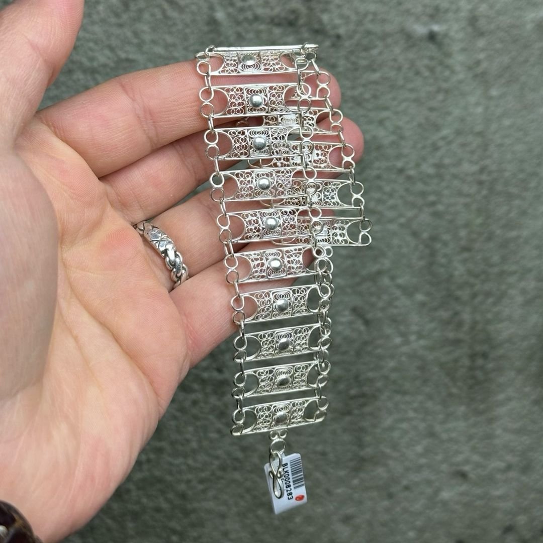 Kalın 925 Ayar El İşlemeciliği Telkari Gümüş Bileklik