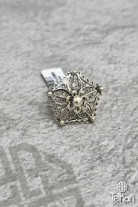 Çiçek Motifli Midyat Oksitli Telkari Gümüş Yüzük