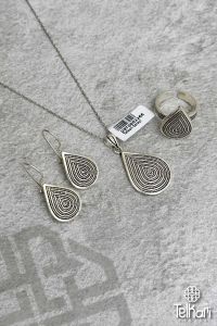 Damla Model Motifli Midyat Oksitli Telkari Gümüş Üçlü Set