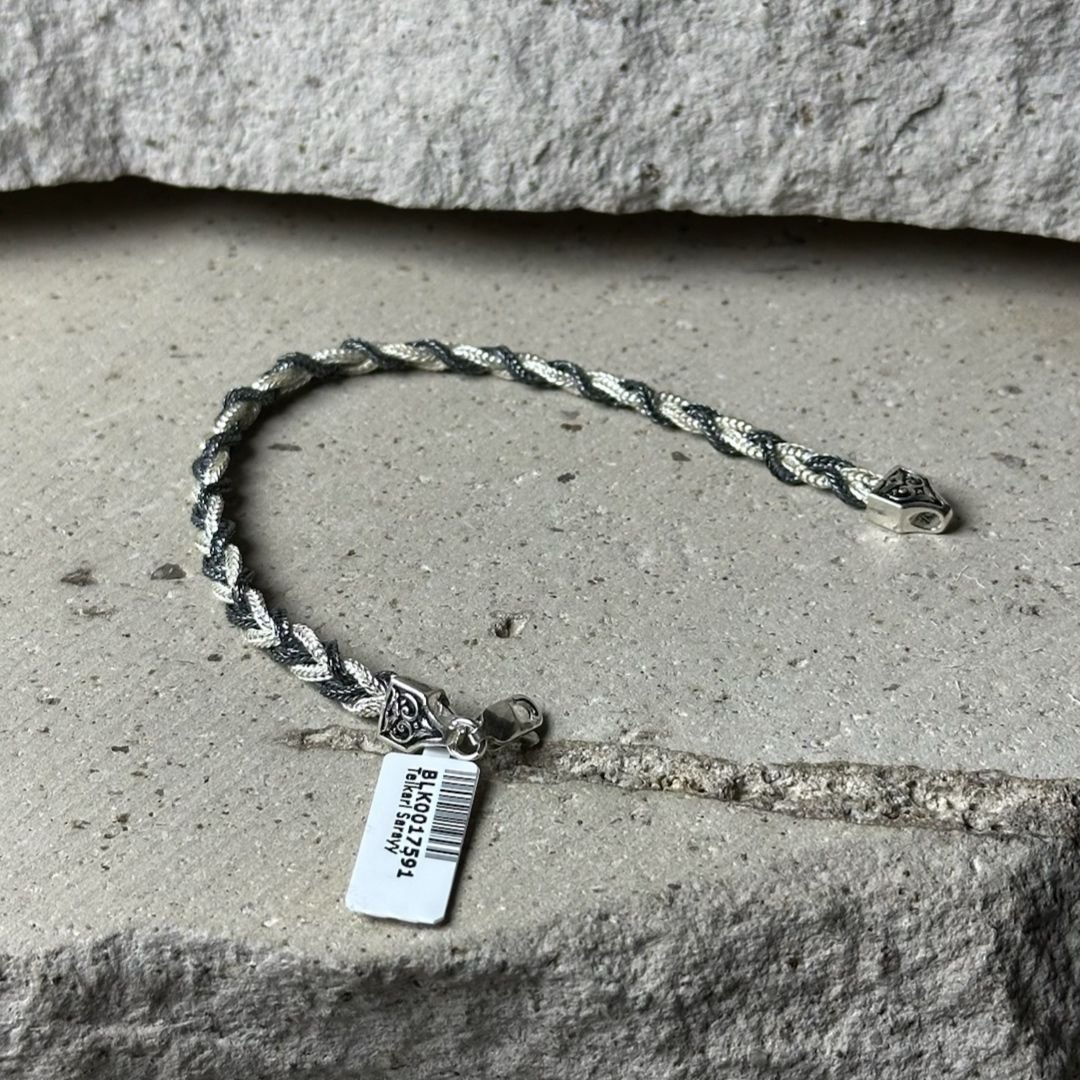 Çift Renkli 925 Ayar Gümüş Örgü Model Midyat Hasırı Bileklik