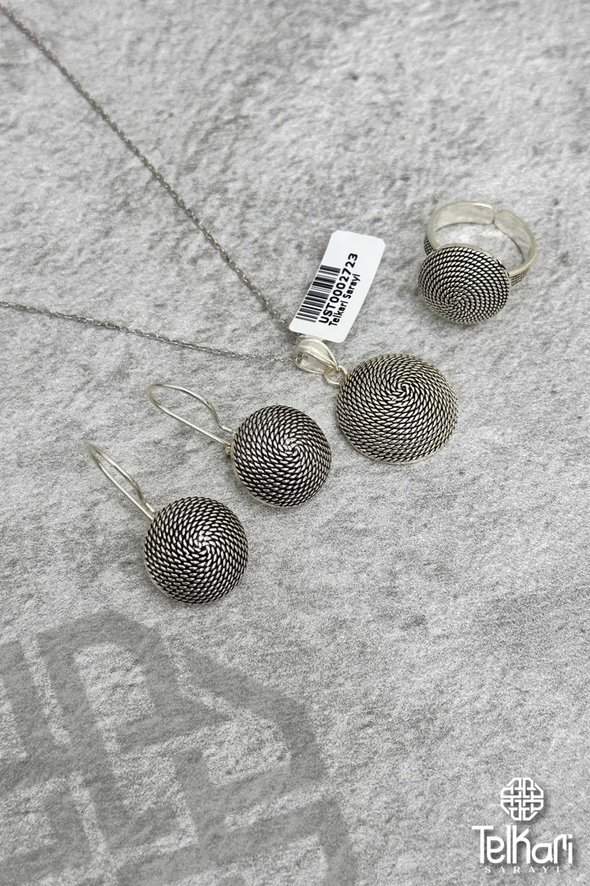 Orta Boy Sarmal Model Midyat Oksitli Telkari Gümüş Üçlü Set