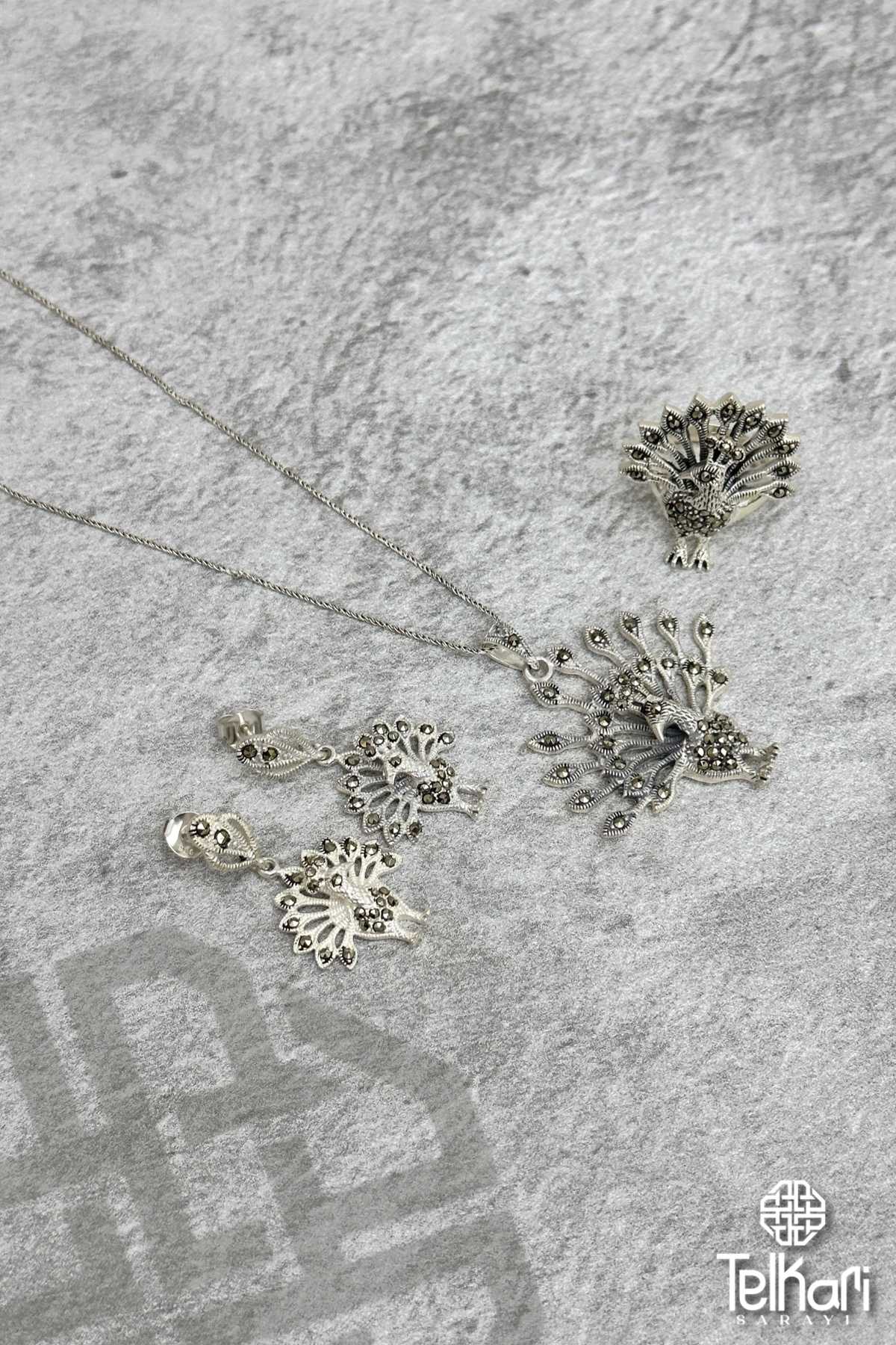 Tavuskuşu Markazit Gümüş Üçlü Set