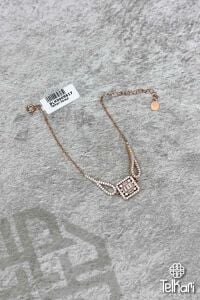 Kare Motifli Taşlı Baget Rose Gümüş Bileklik
