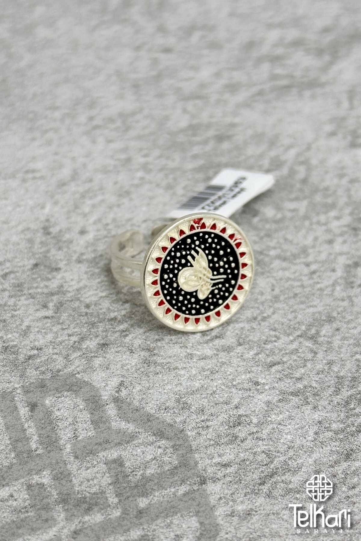 Osmanlı Tuğralı Mine İşlemeli Midyat Hasırı Gümüş Yüzük