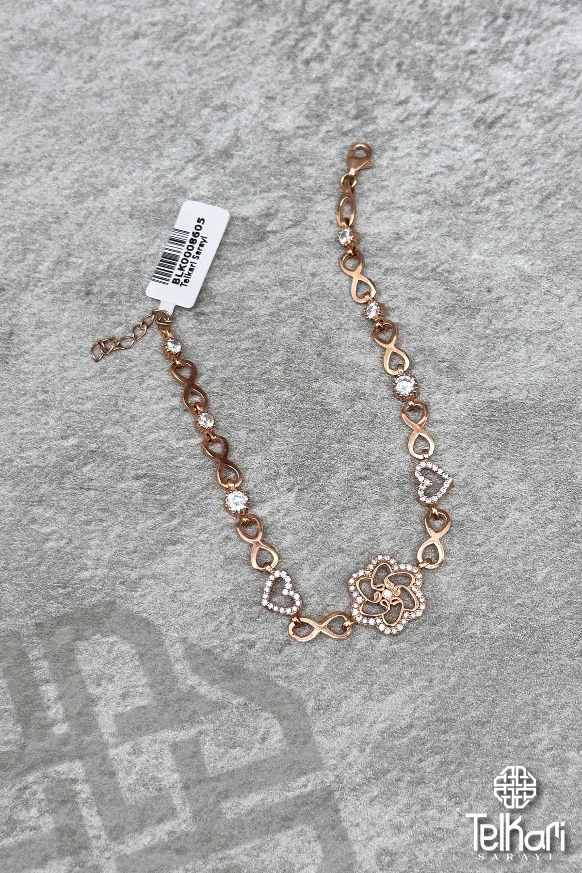 Çiçek ve Kalp Rose Gümüş Bileklik