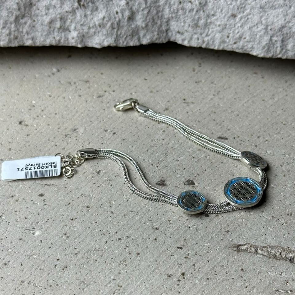 925 Ayar Yaşam Çiçeği Motifli Midyat Hasırı Gümüş Bileklik