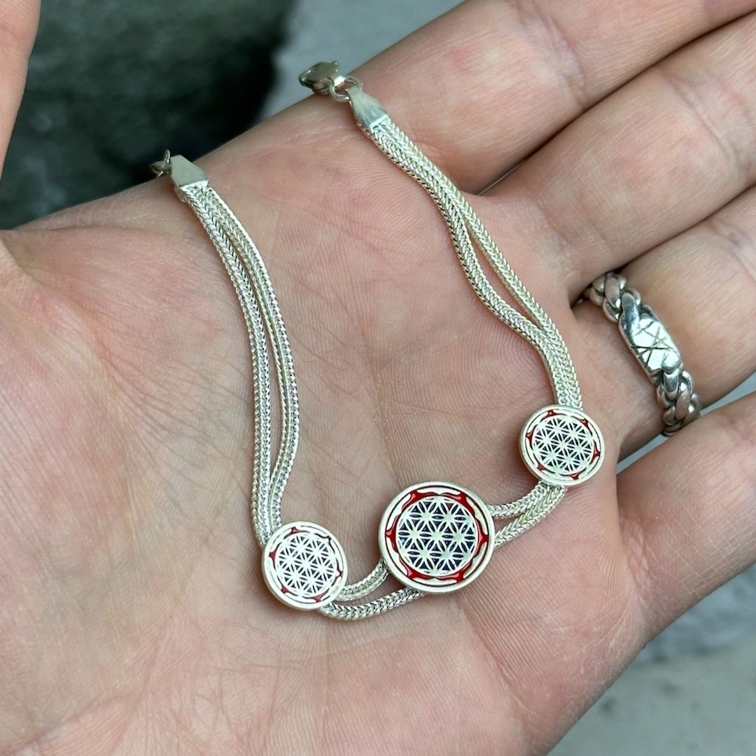 Yaşam Çiçeği Desenli 925 Ayar Midyat Hasırı Gümüş Bileklik