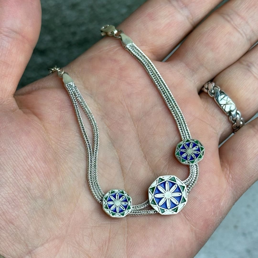 Çiçek Model 925 Ayar Midyat Hasırı Gümüş Bileklik