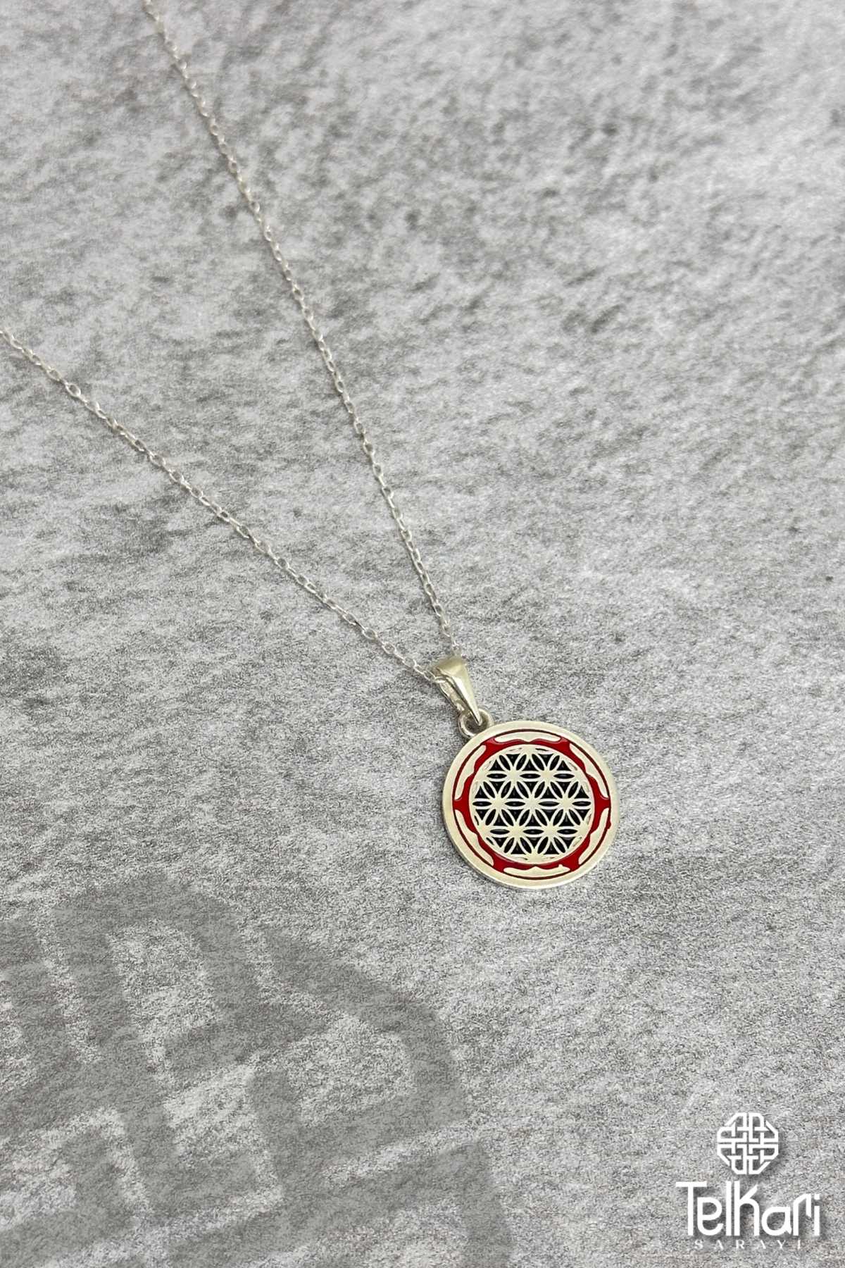 Mine İşlemeli Midyat Hasırı Gümüş Kolye