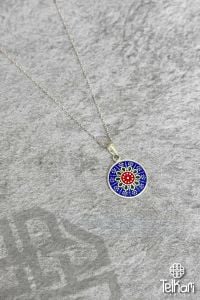 Damla Motifli Mine İşlemeli Midyat Hasırı Gümüş Kolye