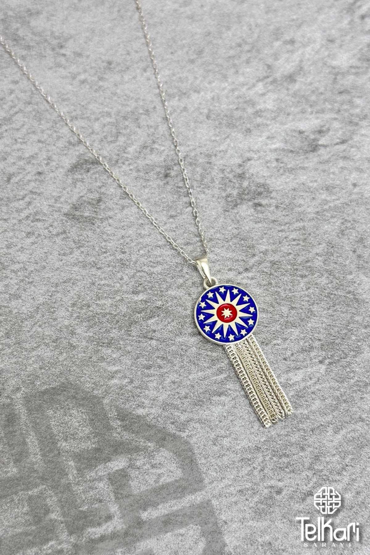 Yıldız Motifli Mine İşlemeli Midyat Hasırı Gümüş Kolye