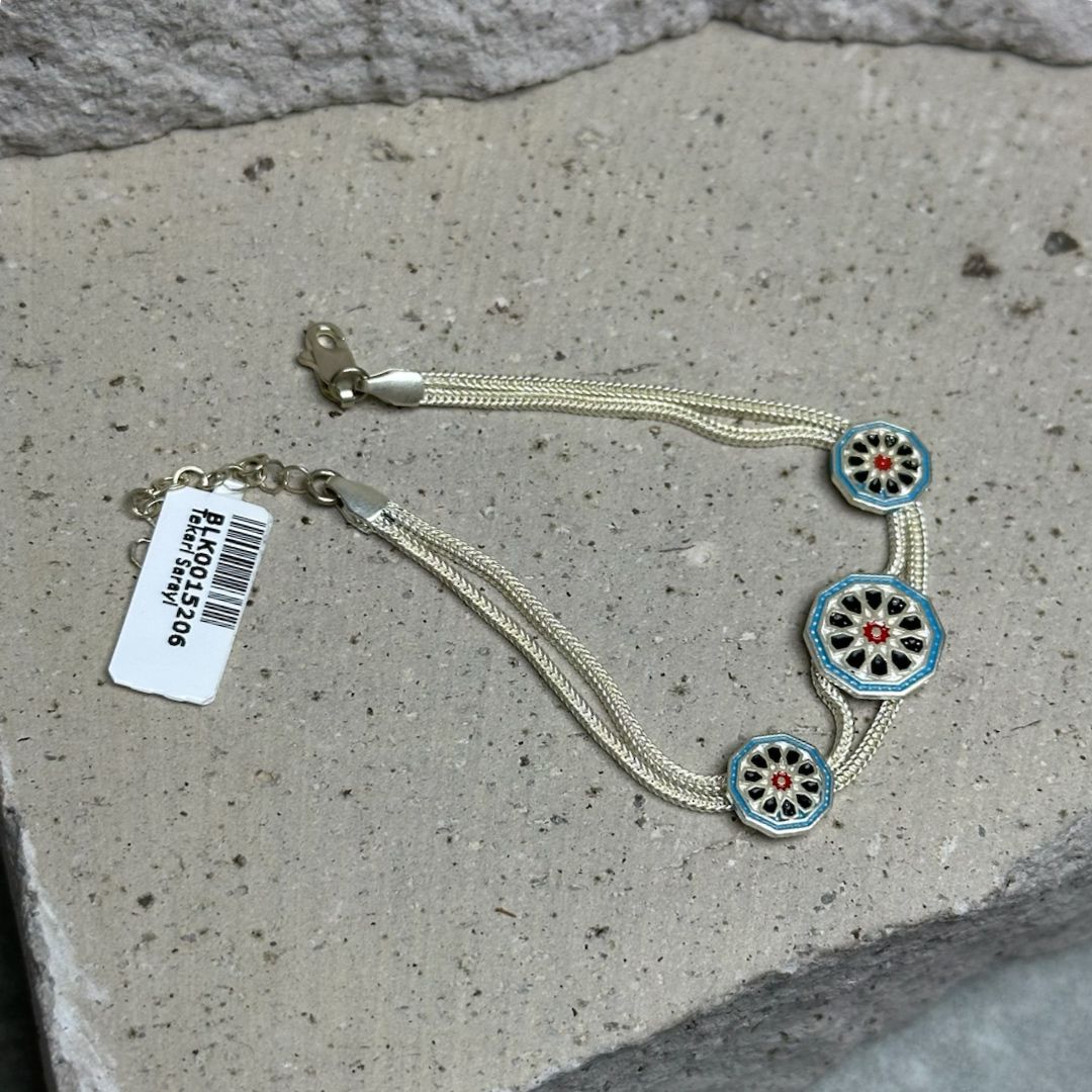 Mavili Nazarlık Model 925 Ayar Midyat Hasırı Gümüş Bileklik