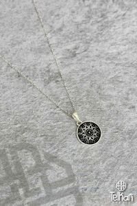 Damla Motifli Mine İşlemeli Midyat Hasırı Gümüş Kolye