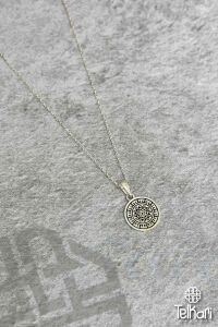 Motifli Mine İşlemeli Midyat Hasırı Gümüş Kolye