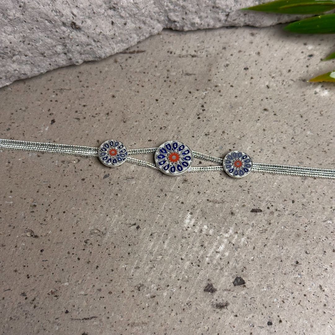 Otantik Tasarım Nazarlık Model 925 Ayar Midyat Hasırı Gümüş Bileklik