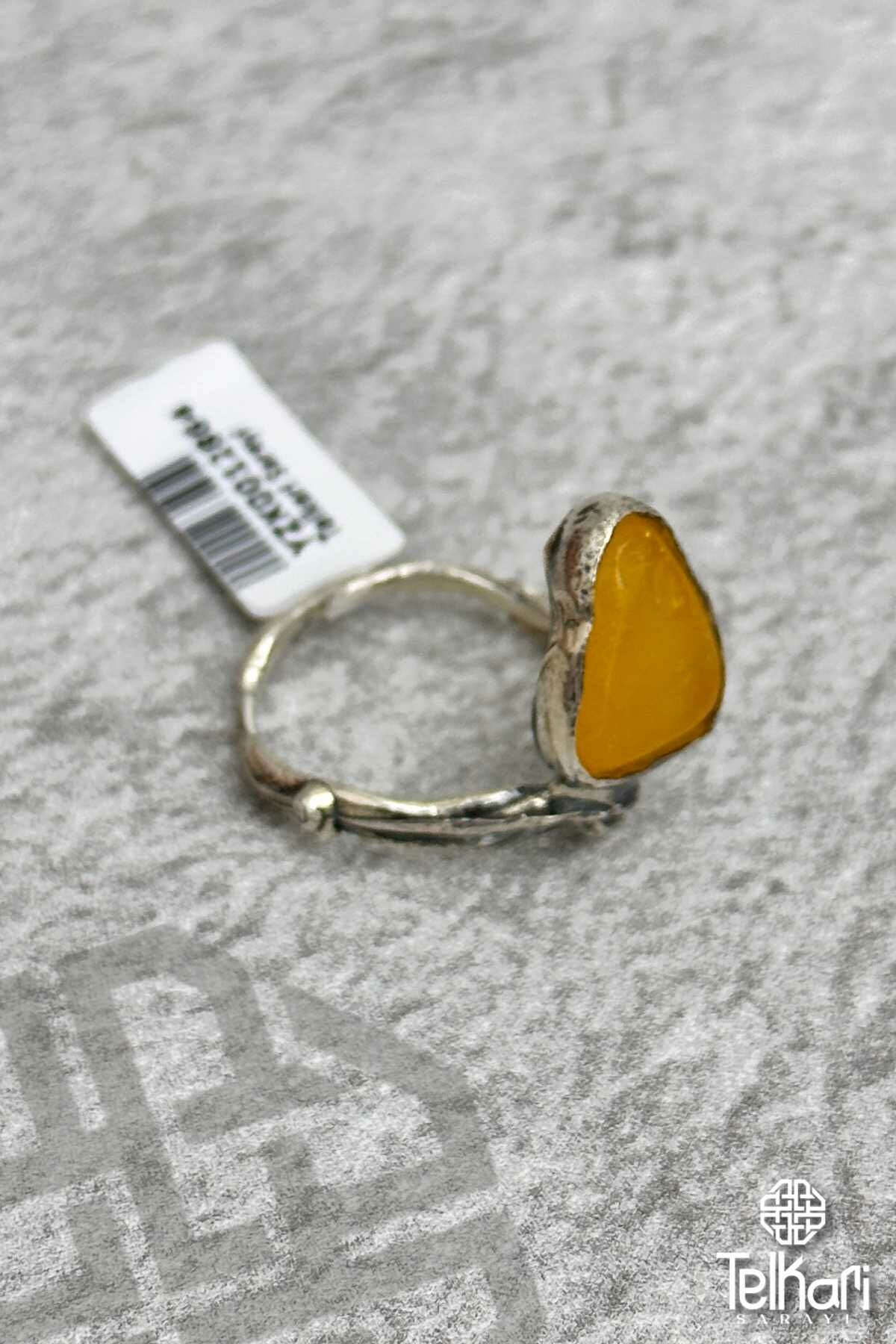 Damla Kehribar Taşlı Gümüş Yüzük