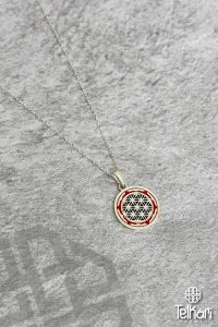 Antik Desen Motifli Mine İşlemeli Midyat Hasırı Gümüş Kolye