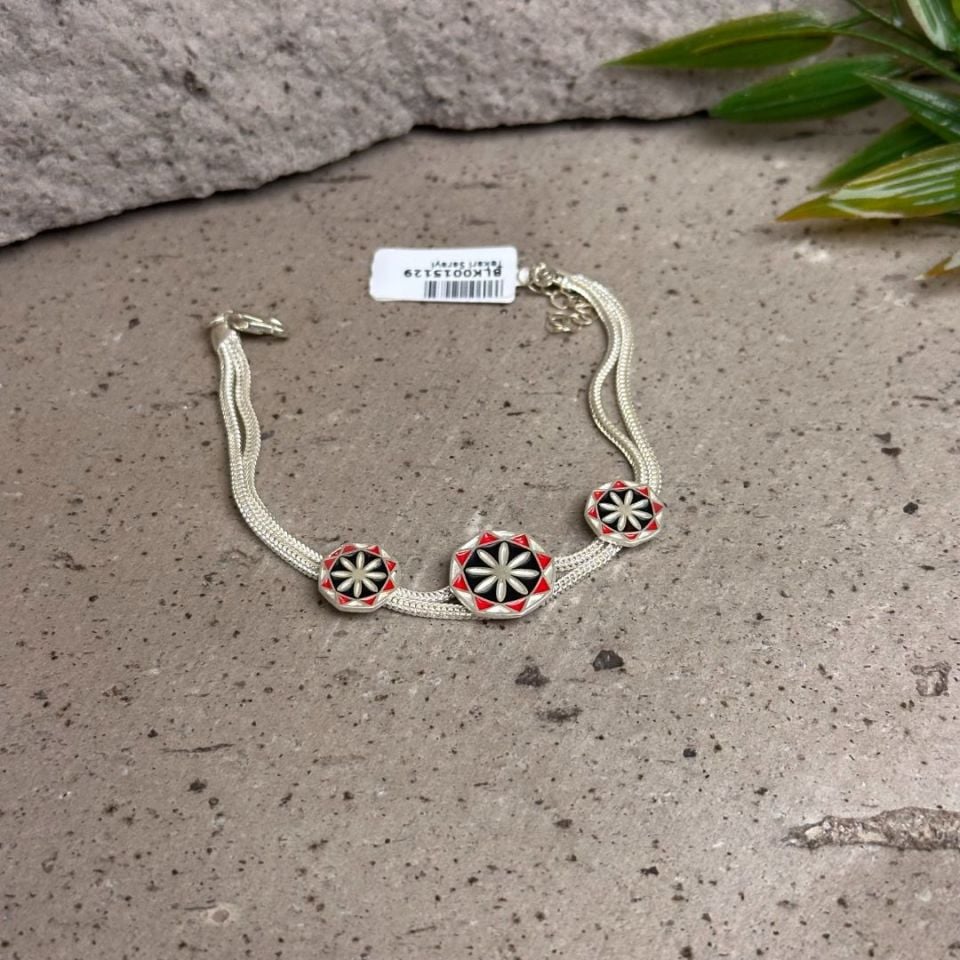 Papatya Model El İşi 925 Ayar Midyat Hasırı Oksitli Gümüş Bileklik