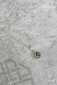 Ay Yıldız Motifli Mine İşlemeli Midyat Hasırı Gümüş Kolye