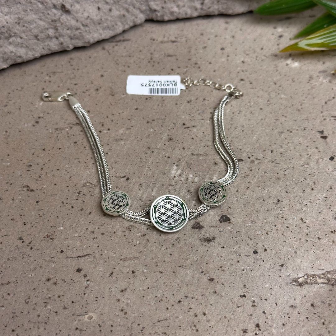 Yaşam Çiçeği Model El İşi 925 Ayar Midyat Hasırı Oksitli Gümüş Bileklik