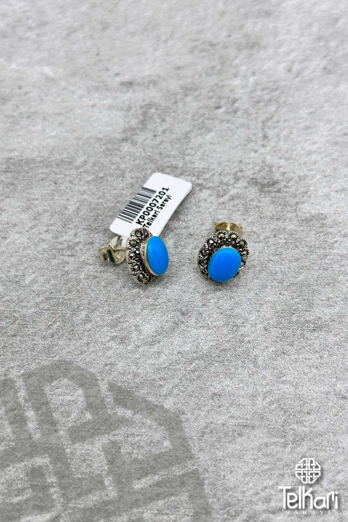 Firuze Taşlı İri Model Gümüş Markazit Küpe