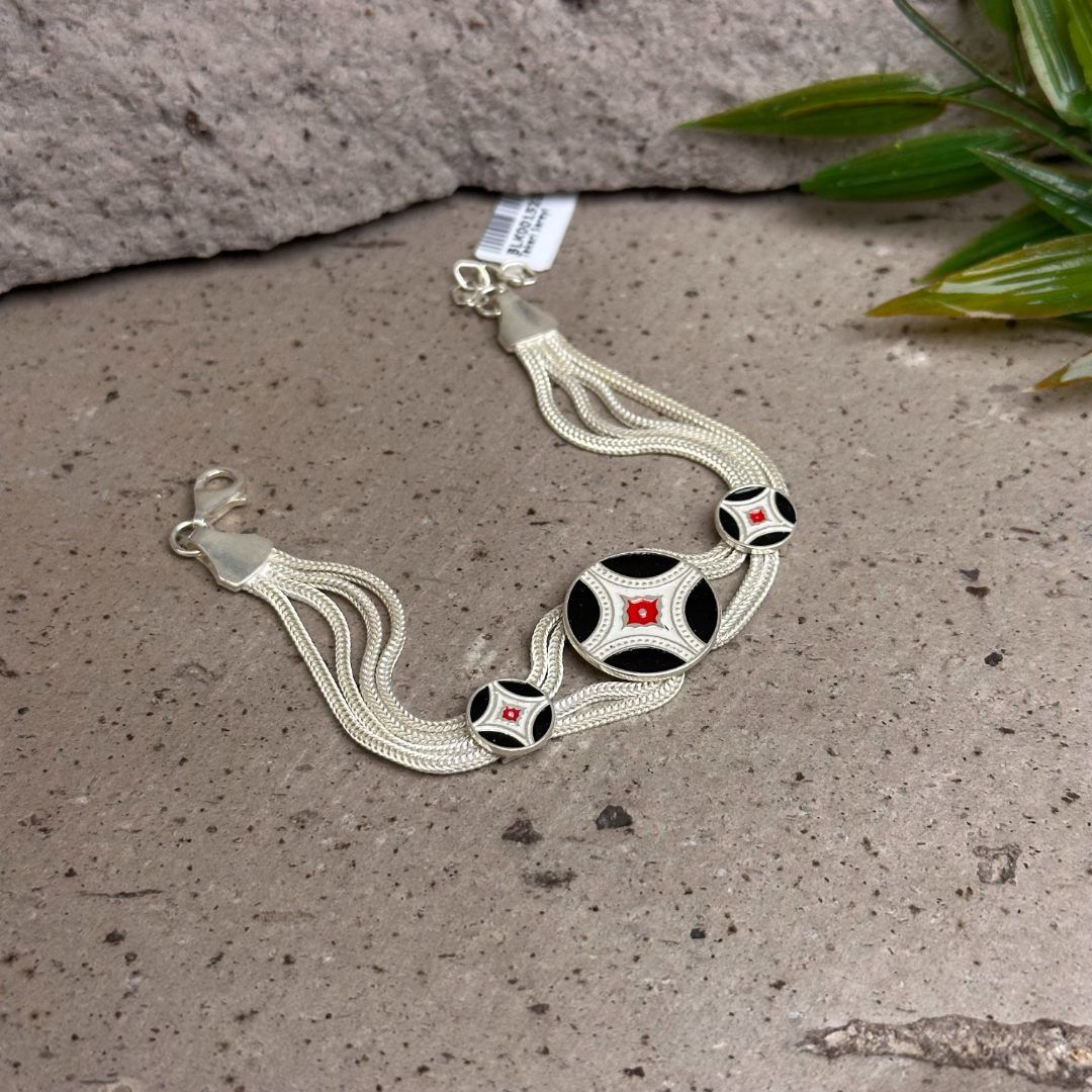 Dört Sıralı Kalın El İşi 925 Ayar Midyat Hasırı Gümüş Bileklik