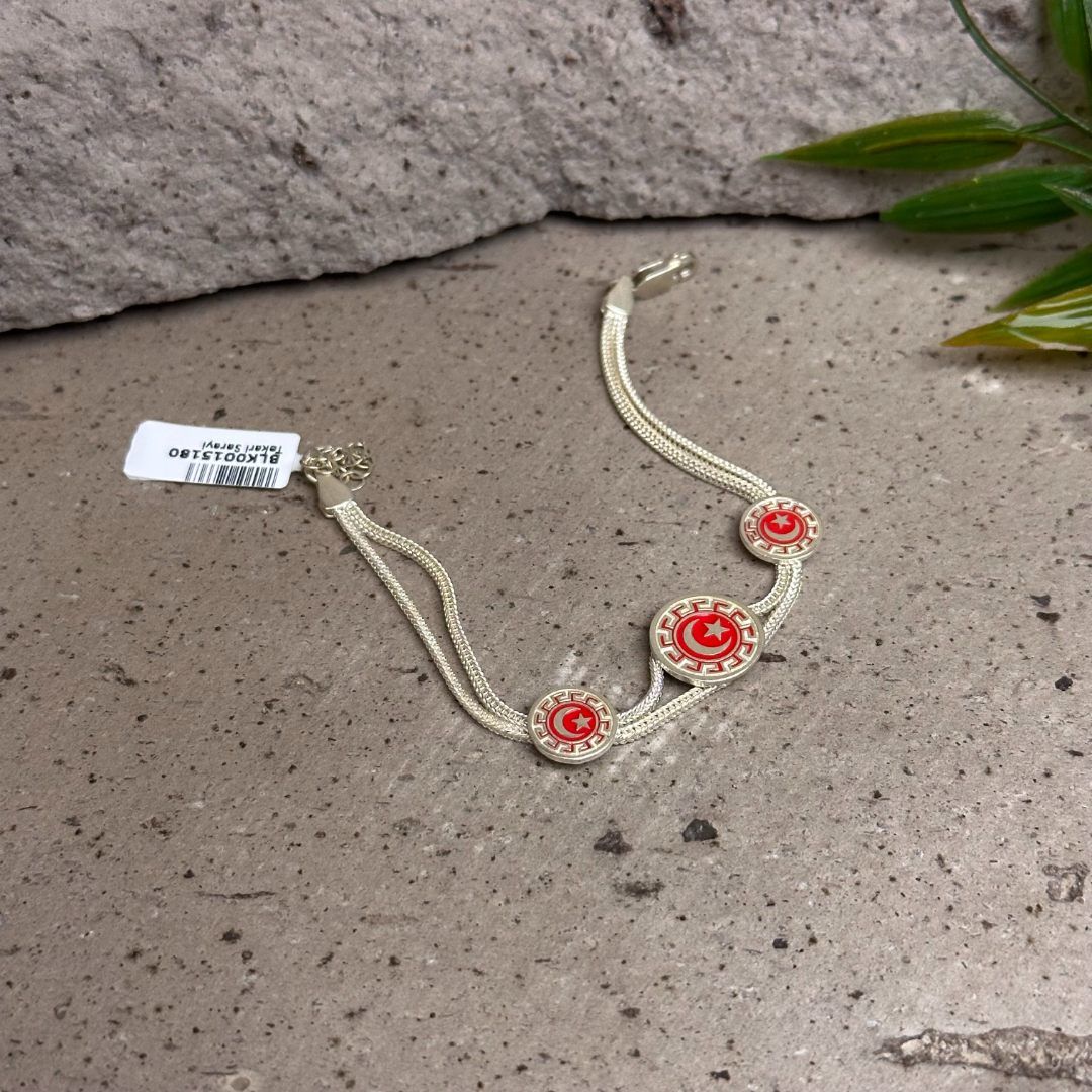 Ay Yıldızlı El İşi 925 Ayar Midyat Hasırı Gümüş Bileklik