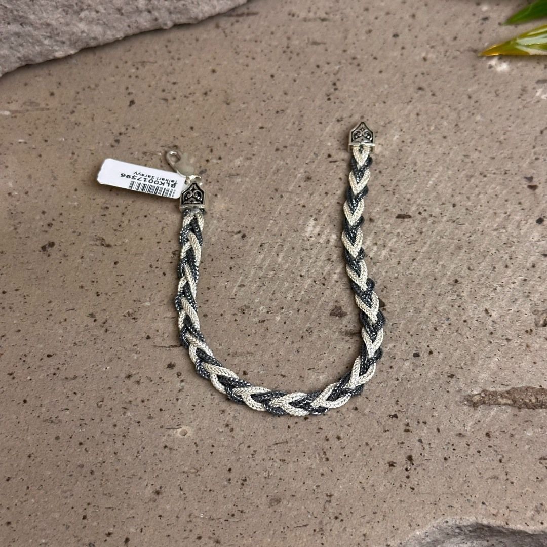 Çift Renk Otantik Kilit Model El Örgüsü 925 Ayar Midyat Hasırı Gümüş Bileklik