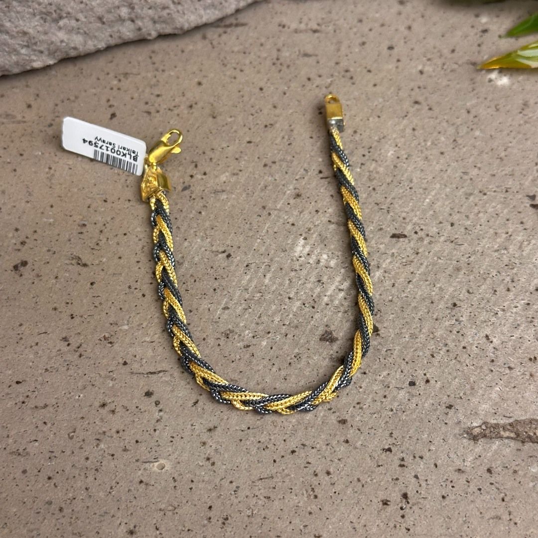 Çift Renk Otantik Kilit Model El Örgüsü Altın Kaplama 925 Ayar Midyat Hasırı Gümüş Bileklik