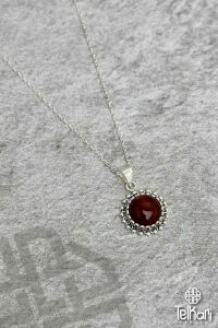 Akik Taşlı Midyat Hasırı Gümüş Kolye