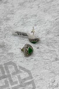 Üçgen Model Yeşim Taşlı Gümüş Markazit Küpe