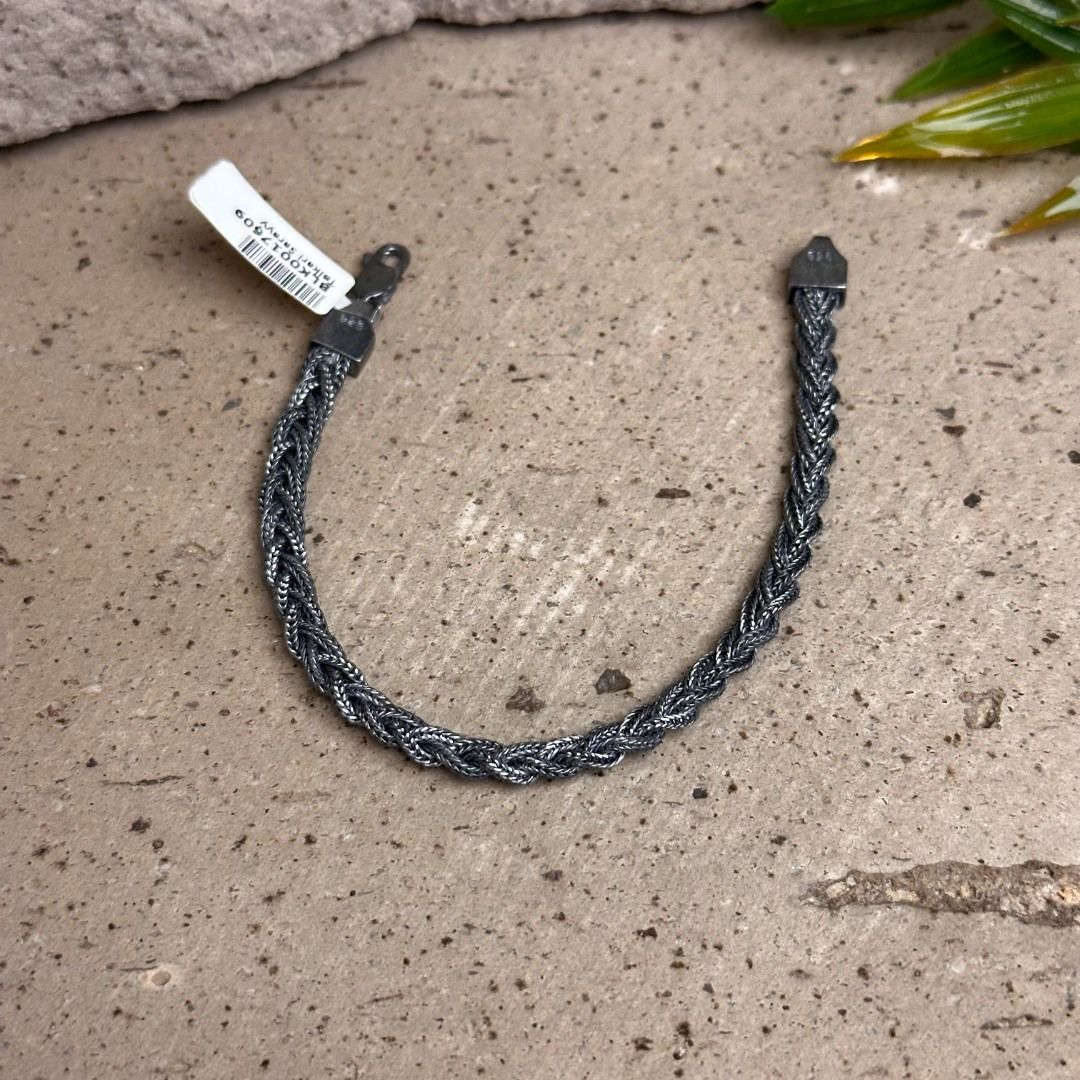 Örgü Model Oksitli Midyat Hasırı Otantik Tasarım Kadın Gümüş Bileklik