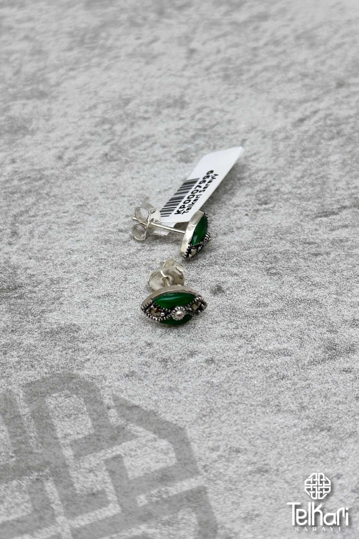 Mekik Model Yeşim Taşlı Gümüş Markazit Küpe