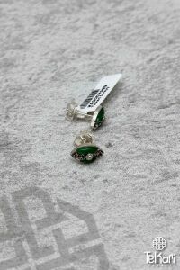 Mekik Model Yeşim Taşlı Gümüş Markazit Küpe