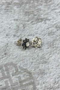 Sedef Taşlı Lotus Çiçeği Gümüş Markazit Küpe