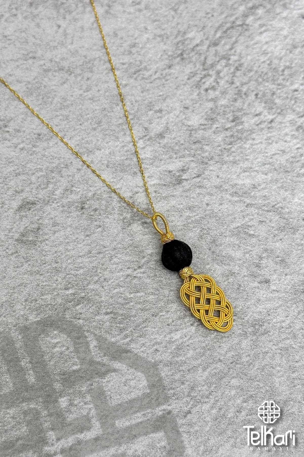 Miski Amber Taşlı Altın Sarısı Kazaziye Gümüş Kolye