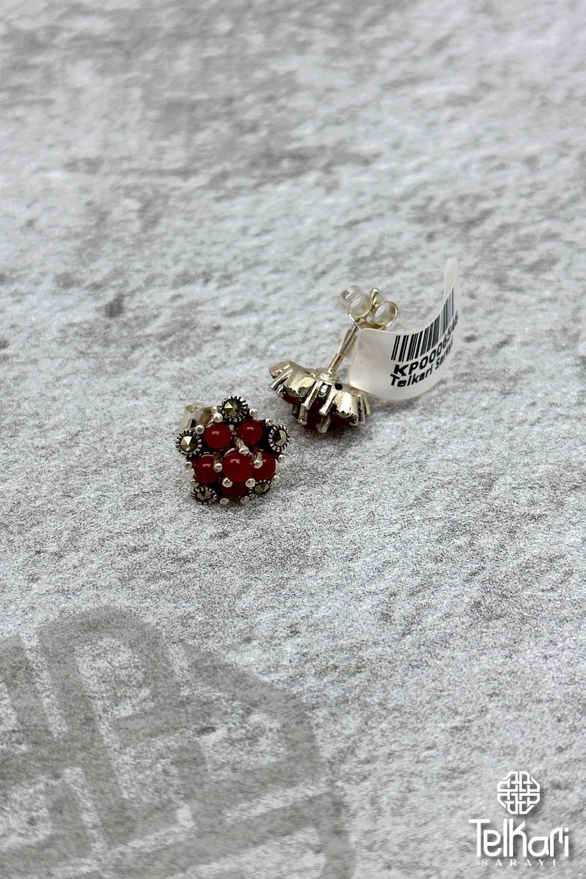 Akik Taşlı Gösterişli Gümüş Markazit Küpe